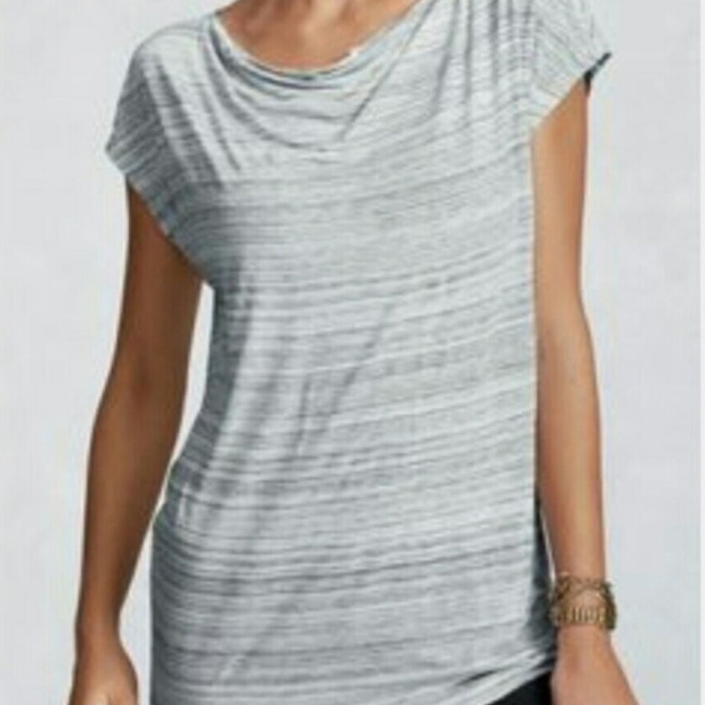 CAbi #407 Gray Drape Neck Tee Pullover Top Size Medium